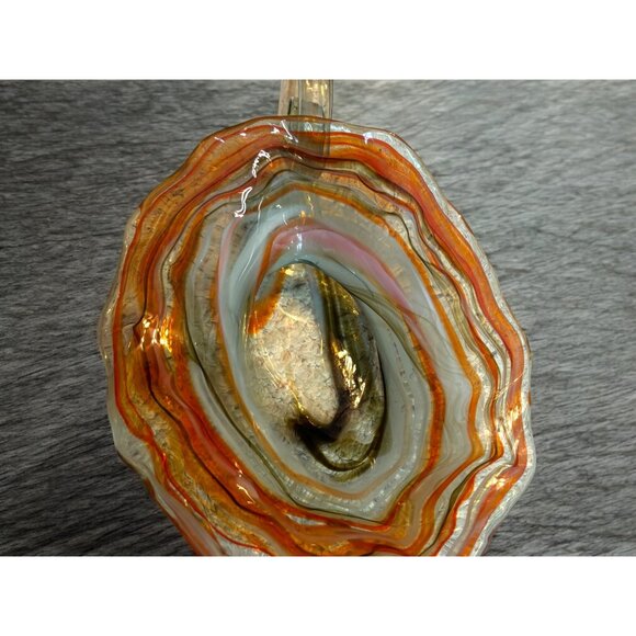 Vtg Slag Art Glass Cornucopia Vase Spiral Curled Handle Unsigned Orange MCM - Picture 10 of 15